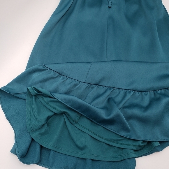 Taylor Sleeveless V-Neck Solid A-line Ruffle Skirt Satin CDC Dress - Picture 6 of 9